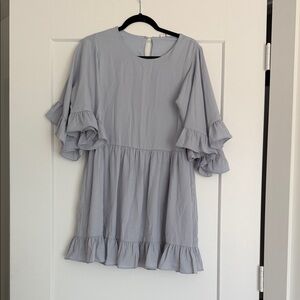 Elegant Gray Ruffle Sleeve Dress